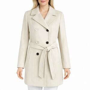 Express Premium Wool Blend Belted Double Breasted Coat Cream White Size XS